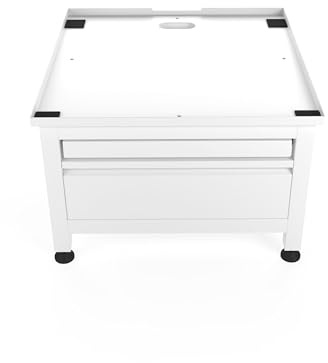 Wasophoogte® Waschmaschinen Untergestell mit Schublade und Ablage - Waschmaschinenunterschrank - Waschmaschinen Podest - Weiß - Universell - 65x60,5 (LxB) - Inklusive Wandbefestigungen