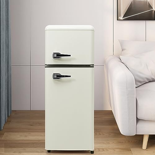 ZWJABYY Frigorífico Retro con Congelador De 92 L / 105,5 Cm X 41 Cm X 45,5 Cm con Congelador De 28 L, Estantes En La Puerta Y Estantes De Vidrio. 116 Kwh/Año, -27 °c - 13 °c,Luz LED White