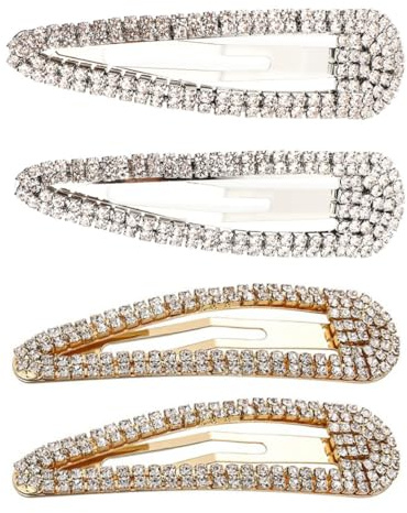 HOMSFOU 4 Stück-pack Haarklammern Metall Wassertröpfchen Design mit Strass Große Haarspangen Damen aus Legierung zum Haare Befestigen und Stylen für Dates und Honeymoons