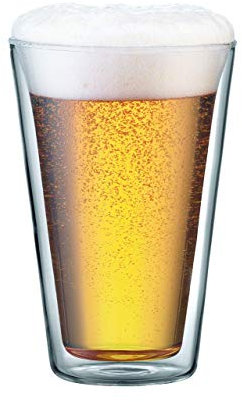 Bodum Canteen Double Wall Glass Set, Mouth Blown Borosilicate Glass - 0.4 L, Transparent, Pack of 2