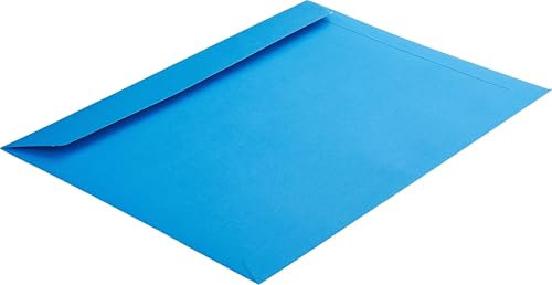 50 Stück, Farbige Briefumschläge, DIN C4, Haftklebung mit Abziehstreifen, Gerade Klappe, 130 g/qm Colorista, Ohne Fenster, Blau (Königsblau), Blanke Briefhüllen