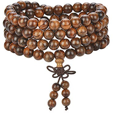 anzhongli Mala-Perlenarmband, 108 mm, 8 mm, Gebetsmeditation, Sandelholz, elastisch, 8 Mm, Holz, Rund