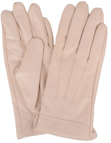 SNUGRUGS Womens Butter Soft Premium Leather Glove with Classic 3pt Stitch Design & Warm Fleece Lining (Medium (7), Beige)