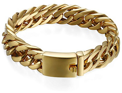 OIDEA Edelstahl Herren Armband Panzerarmband Gold, 15mm Breite Große Armreif Armschmuck Armkette Handgelenk mit Steckschließe, 22cm