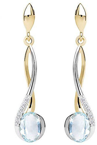 My Gold Damen Ohrringe Hängend Gold Mit Blautopas Ohrhänger 375 Echtes Gelbgold Weißgold (9 Karat) Diamant Maia O-01263-G361-BLU