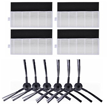 TeKeHom 6 spazzole laterali + 4 filtri pezzi di ricambio per aspirapolvere robot ILIFE A4s A6 A4