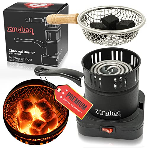Zanabaq Hochwertiger Shisha Kohleanzünder mit Kohlekorb, elektrischer Kohlegrill mit Zange, Kohle schnell anzünden und einfach transportieren