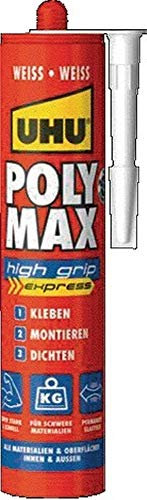 UHU POLY MAX Montagekleber 10 SEKUNDEN SOFORT POWER Kartusche, Universeller Montagekleber und Dichtungsmasse mit hoher Anfangshaftung und schnellem Festigkeitszuwachs. Weiß 440g