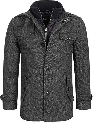 Indicode Herren Brandon Kurzmantel mit Stehkragen | Herrenmantel Wollmantel Mantel Männer Black mix, XXL