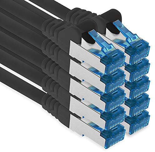 1aTTack.de 10m - CAT.6 - Cavo di rete LAN Ethernet Gigabit RJ45 CAT 6 Cavo patch A 10000 Mbit s Sftp Pimf 500 MHz compatibile con CAT5 CAT6 CAT7 Cat8 nero - 10 pezzi