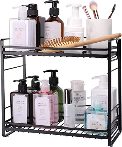 ZCCZ Organisateur de Salle de Bain à 2 Niveaux – Étagère pour Cuisine et Produits cosmétiques – Rangement et Organisation Pratique pour Espace Compact – Noir