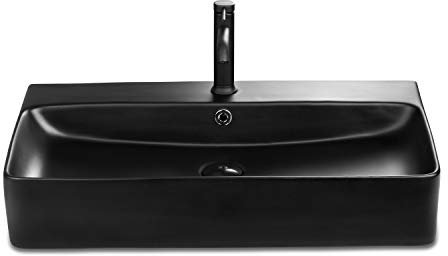 STILFORM Soho 2.0 - Lavabo de cerámica fina en color negro mate para montaje en pared o como lavabo superior en 70 cm con orificio para grifo, moderno y elegante