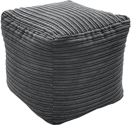 Beautiful Beanbags - Jumbo Cord Beanbag Cube, Large Plush Jumbo Cord Pouffe, Footstool (Grey)