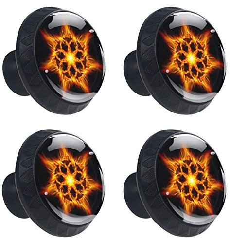 Abenily Schrankknöpfe, rund, Glas, sechseckig, Sterne, Möbelknöpfe, 30 mm, 4 Stück