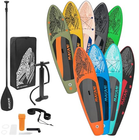 ECD Germany Aufblasbares Stand Up Paddle Board Set Makani Türkis, 320x80x15 cm, aus PVC, bis 120kg, Alu-Paddel, Komplettes Zubehör, SUP Board Paddling Board Paddelboard Surfboard Surfbrett Paddelbrett