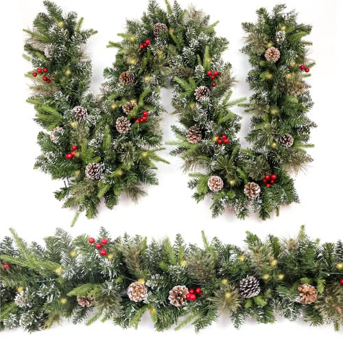 HomeKaren Weihnachtsgirlande Snowy, 2,7 m, mit 50 Lichtern, Weihnachtsdekoration mit 50-Licht-Timer für Kaminsims, Treppe im Innen- und Außenbereich