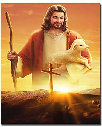 Jesus mit Schaf Leinwand Malerei Abstrakte Poster und Drucke Wandkunst Bild für Wohnzimmer Dekoration Ungerahmt-W_40X50cm