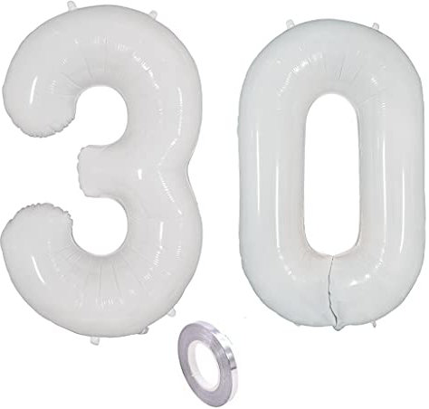 Weiß Luftballons Zahl 30. Geburtstag deko frau mann,Zahlen Ballon 30 Geburtstag deko, 40 Zoll Weiß Heliumballon 30 jahre Geburtstagsdeko frauen männer Aufblasbar Helium Folienballon 30 Weiß(30)