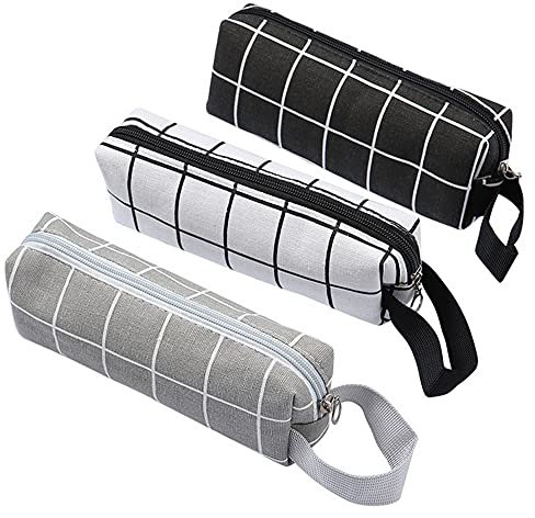 freesiom Lot de 3 Trousse Scolaire a Crayon Fille Garcon Ado Tissu Grande Capacite Carreau Sac Organiseur Cosmétique Fourniture Scolaire Kawaii Original Fun Pochette Etudiant College Noir Blanc