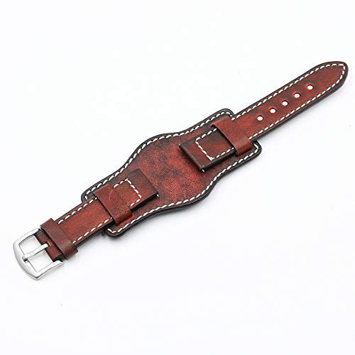ZXF Uhrenarmbänder Leder, Leder Uhrenarmband 20mm 22mm 24mm Silber Edelstahl Schnalle Vintage Kuh Lederarmband (Band Color : Red, Band Width : 20mm)