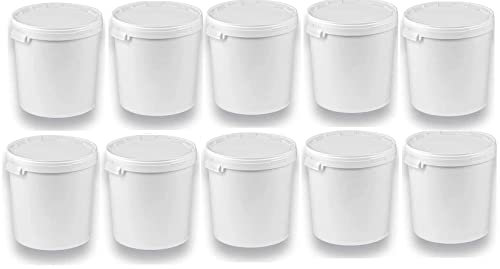 Silplast 10 cubos de 30 litros con tapa, color blanco, 10 unidades, apilables, para leche, miel, de plástico, aptos para alimentos, recipientes vacíos para harina, cubos de agua