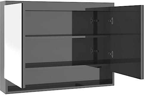 vidaXL Armoire à Miroir de Salle de Bain Meuble de Rangement Armoire Murale Suspendue Toilette Maison Intérieur 80x15x60 cm MDF Gris Brillant