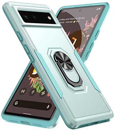KUAWEI Hülle für Google Pixel 6 - 360 Grad Ring Halter Mit Ständer und Auto Halterung Funktion (Grün)