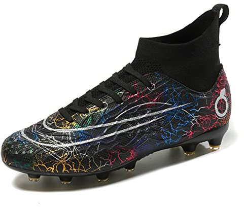 WEJIESS Fußball Stiefel Herren Spike Fußball Schuhe Professionelle Spikes Fußballspiel Schuhe Jungen Fußball Schuhe Schnürschuhe Ausbildung Turnschuhe, Schwarz 1-T, 34 EU