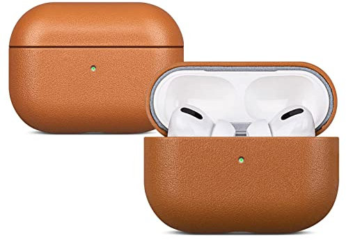Haobobro [Nappa Series] Cover AirPods Pro - Custodia in pelle per Apple AirPods Pro - Realizzata a mano in vera pelle - Protezione Full Body : Case Antiurto - Marrone