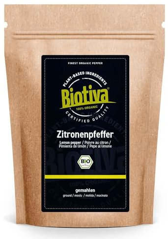 Pepe al Limone Biologico 250g | Miscela di peperoni piccanti (macinati) | ideale per piatti di pesce | Lemon Pepper | imbottigliato in Germania | Biotiva