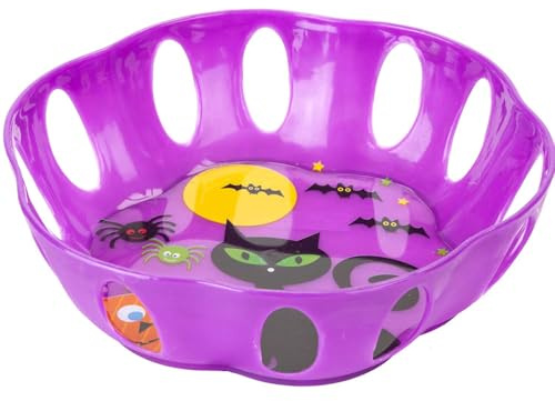 VFM - Halloween Sweet Bowl - Cat Bowl Scary Halloween Party Dish with Decals - Haunted House Purple