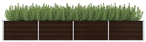 WIFESE Lit SuréLevé De Jardin Marron 320x80x45 Cm Acier Galvanisé Jardinieres Exterieur Jardiniere Bois Jardiniere Balcon Carré Potager Bacs ã Fleurs Rectangulaire