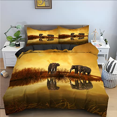 NDXRWDZR Bettwäsche 155x220 Gelber Elefant Bettwäsche-Set mit Reißverschluss Schließung Bettbezug für Kinder Jungs Weicher Atmungsaktive Mikrofaser Bettwäsche + 2 Kopfkissenbezug 80x80 cm