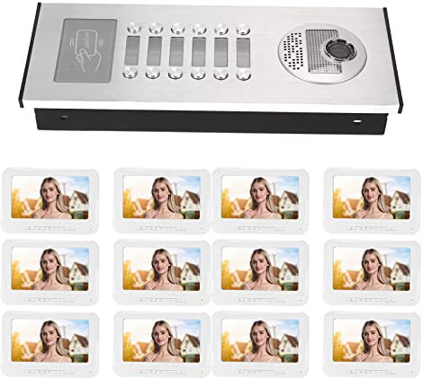 Citofono dell'appartamento, Videocitofono 12 Scherma l'esposizione LCD a Colori Ad Alta Definizione da 7 Pollici 100-240V per 12 Famiglie (Spina UE)