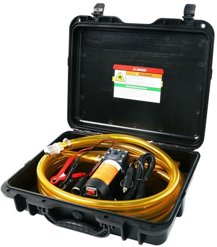 Steauty 12V Fuel Transfer Pump Set, Moves Up to 120 Gallons of Gas or Diesel Per Hour with 80W DC Motor & Upgraded Carrying Case for Vehicles, Boats, Equipment, Gasoline, Diesel (80W RPro Kit)
