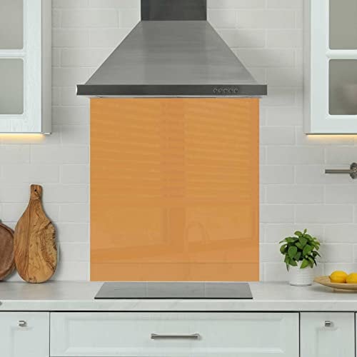 Premium 90 cm x 75 cm Orange Glass 6mm Kitchen Splashback Heat Resistant Toughened Polished Edges - Back Splash Back Coloured Hob Painted Tempered Splashback