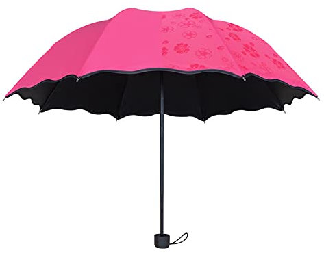 ThreeH Paraguas Flores Mágicas Sombrilla de viaje Paraguas plegable ligero a prueba de viento con revestimiento interior negro Anti-UV para días lluviosos y soleados,Rojo