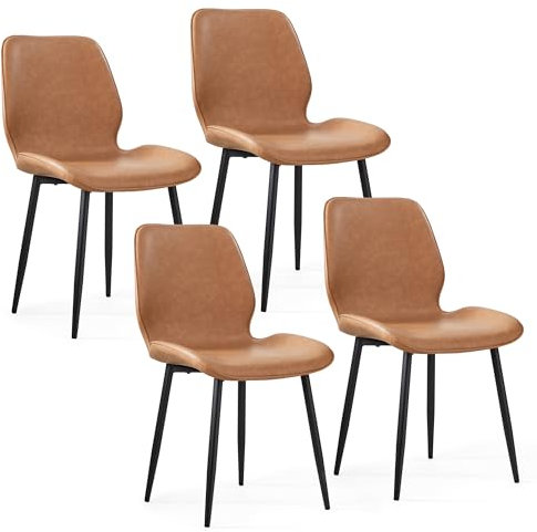 Mondeer Esszimmerstühle 4er Set, Küchenstuhl mit Rückenlehne und Polsterung, Modernes Kunstleder, für Esszimmer Küche Wohnzimmer, Braun