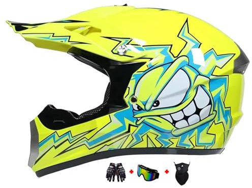 Casque de Moto pour Enfant - Kit VTT Go Karting Quad Bike Motocross Dirt Bike avec Goggle Gants Masque