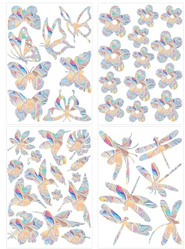 Pilikoll 42 Stück Prisma-Fensteraufkleber für Vogelschläge 3D Fensterfolie Regenbogeneffekt Regenbogen Fenster Sticker Suncatcher Sticker Anti-Kollisions-Aufkleber für Stopps Birds Flying in Windows
