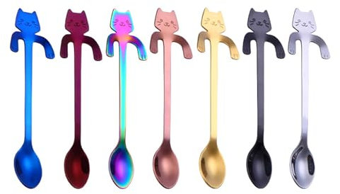 Lot de 7 cuillères en forme de chat, cuillère à cola, cuillère à café, cuillère à café, cuillère à chat, cuillère à café, cuillère à café, cuillère à latte, cuillère à latte, cuillère nouvelle, cadeau