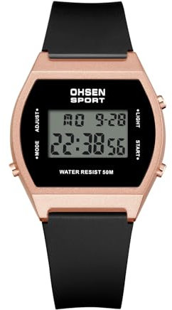 JewelryWe Digitaluhr Herren Gummi Tonneau: 12/24H 30M wasserdichte Elektronische Digital Armbanduhr Schwarz Kautschuk Band Multifunktional Sport Uhr mit Kalender Wecker Stoppuhr LED-Beleuchtung