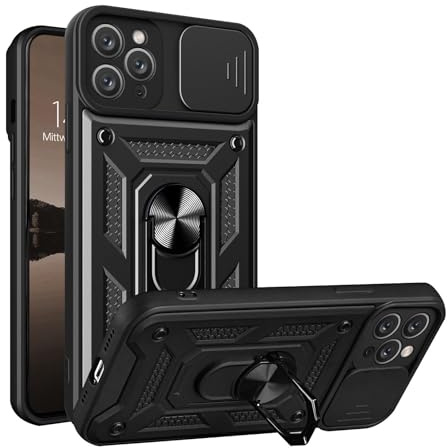 LBH Armor Hülle kompatibel mit Apple iPhone 11 Pro Case mit Kameraschutz Outdoor Stoßfest Handyhülle 360 Grad Metal Ring Halter Ständer Schutzhülle für Handyhalterung Auto Magnet Schwarz