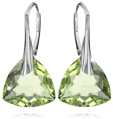 Ohrringe Silber 925 Hängend für Damen Ohrhänger Hängeohrringe mit Triangel Kristallen Dreieck Stein 12 Geburtsstein Schmuck für Sie Ohrringe Mädchen Geschenk Muttertag (04-April - Peridot)
