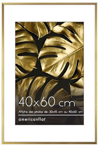 Americanflat Cadre Photo Aluminium 40x60 cm Doré - Cadre 30x45 cm avec Passe-Partout ou 40x60 cm sans Passe-Partout - Verre Antichoc, Matériel de Suspension Mural Intégré