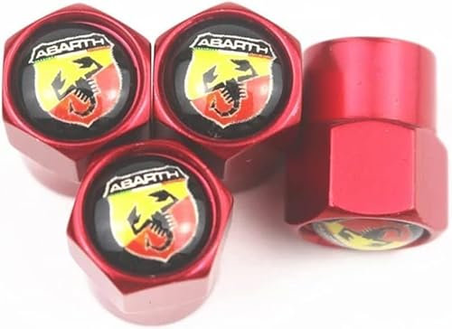 4 Stück Auto Ventilkappen für Abarth Logo 595 500 695 FIAT 500 131,Ventilabdeckung Reifenventil-Kappen Ventilkappen mit Dichtung für Stabilen Reifendruck