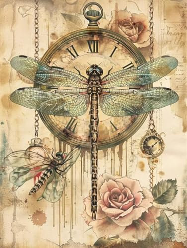 Libelle Diamond Painting, Diamond Painting Set Retro-Stil Daiments Painting Erwachsene Groß 80x100cm, Diamond Art Painting Kinder Stickerei Kreuzstich Diamond Painting Set, Wand Zimmer Deko Aesthetic