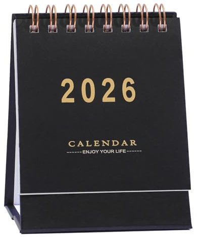 Mini-Tischkalender 2024–2025, stehender Klapp-Kalender, kleiner Schreibtischkalender, Juli 2024 bis Dezember 2025, 18 Monatskalender, dickes Papier, Doppeldrahtbindung für Zuhause oder Büro, Schwarz