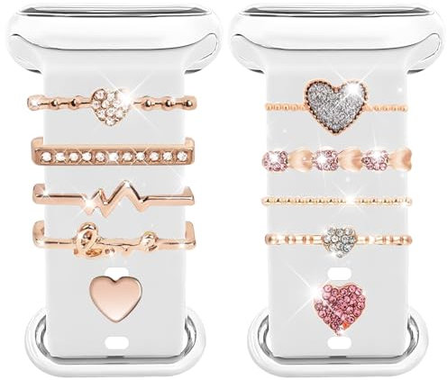 Joycabin Uhrenarmband Charms Armband, 10 Stück Charms Uhrenarmband Charms-Bänder Metallverzierung mit Schnalle für Apple Watch Series 8 7 6 5 4 3 2 1(Roségold)