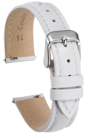 QUARKZMAN Uhrenarmband 16mm Leder mit Edelstahl Schnalle, Uhrenarmbänder Schnellverschluss Vintage Ersatzarmband für Smartwatch Universal Uhr Elegantes Damen Herren (Weiß)